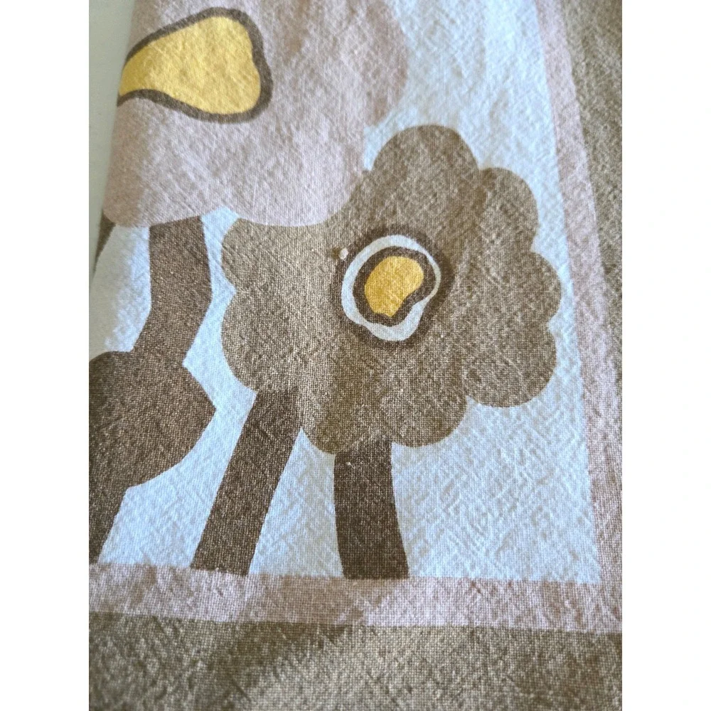 Vintage 70s Floral Cloth Napkins Set of 6 Brown Tan Yellow Retro MCM Mid-Century
